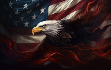 an eagle flying over the american flag,ai