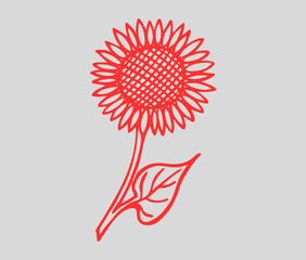 A red Sunflower Vector Silhouette isolated on a red background