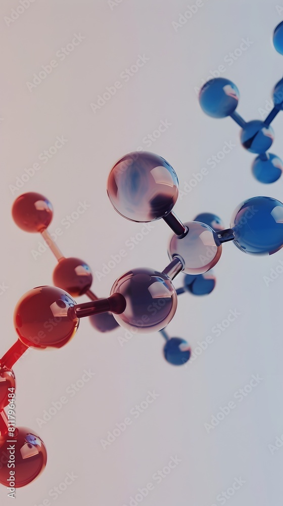 Poster minimalist 3d rendered of insulin molecule structure with clean lines and geometric shapes