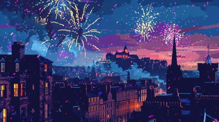 Fototapeta premium The night sky is lit up with fireworks over the city