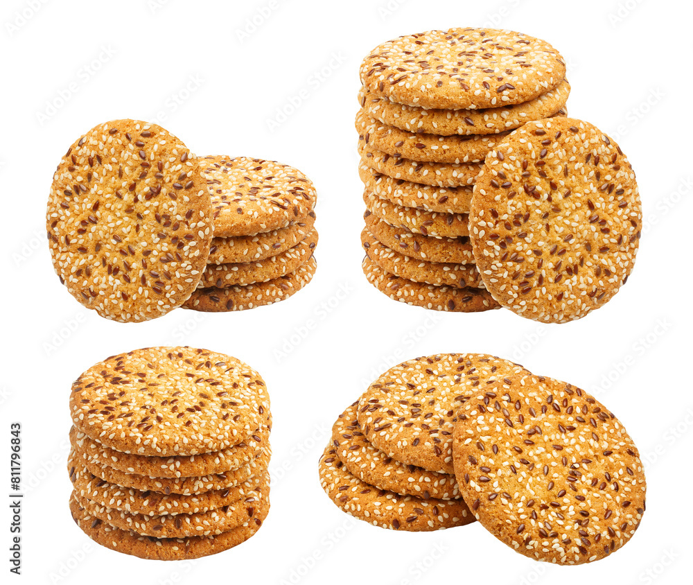 Wall mural set of delicious oatmeal cookies, cut out