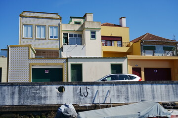 Houses in European Aveiro city in Portugal