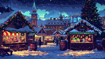 Fototapeta premium The photo shows a beautiful Christmas market in a European city