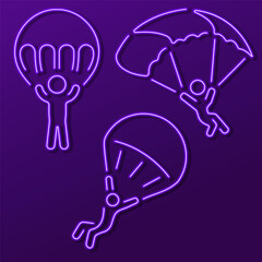 parachutist neon sign, modern glowing banner design, colorful modern design trend. Vector illustration.