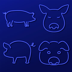 pig neon sign, modern glowing banner design, colorful modern design trend. Vector illustration.