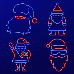 santa neon sign, modern glowing banner design, colorful modern design trend. Vector illustration.