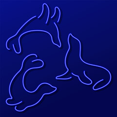 seal neon sign, modern glowing banner design, colorful modern design trend. Vector illustration.