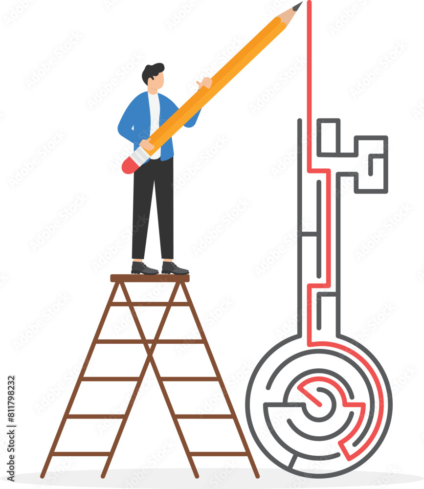 Poster business solution searching vector concept, overcome difficult challenge and find success, find way 