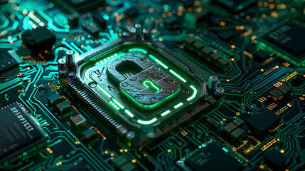 cybersecurity services concept or secure connection of cyber world closeup and safety lock green design - AI Generative	