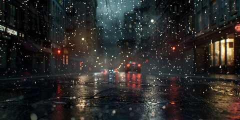 Nighttime City Street Dark and Rainy Urban Scene AI