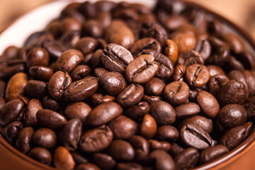 many aromatic, coffee beans macro.