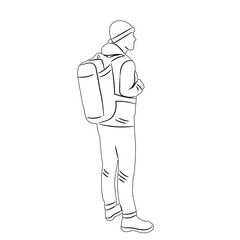 sketch of a man with backpacks on a white background vector