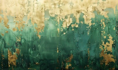 abstract green and gold painting, Generative AI 