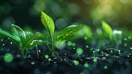 Seedling growth in a futuristic polygonal style Green business development concept Change or transformation in technology Vector illustration