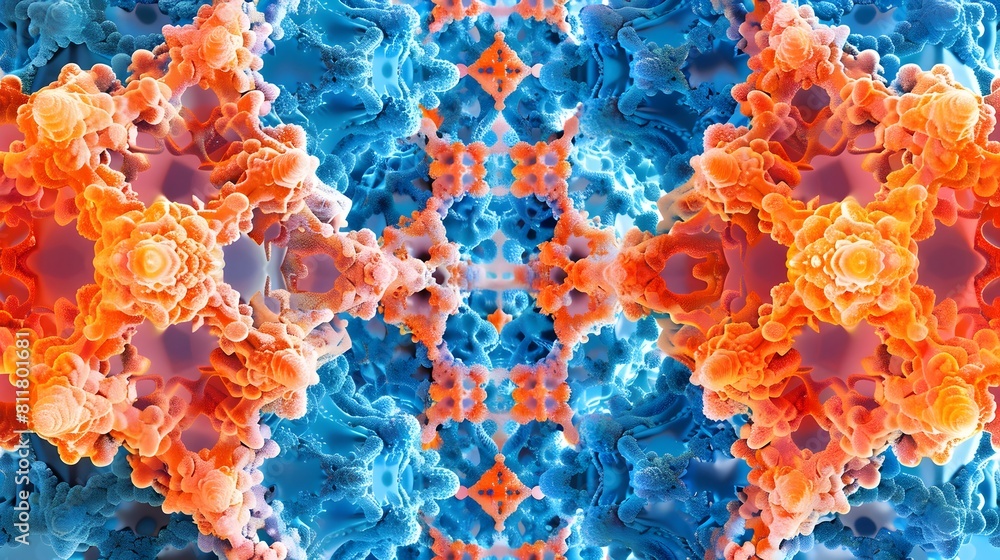 Poster captivating kaleidoscopic pattern inspired by the insulin molecule in 3d rendered