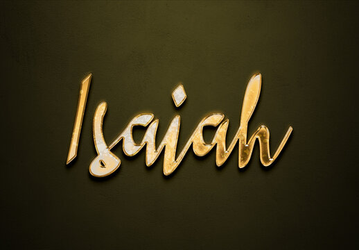 Old gold text effect of name Isaiah with 3D glossy style Mockup. 