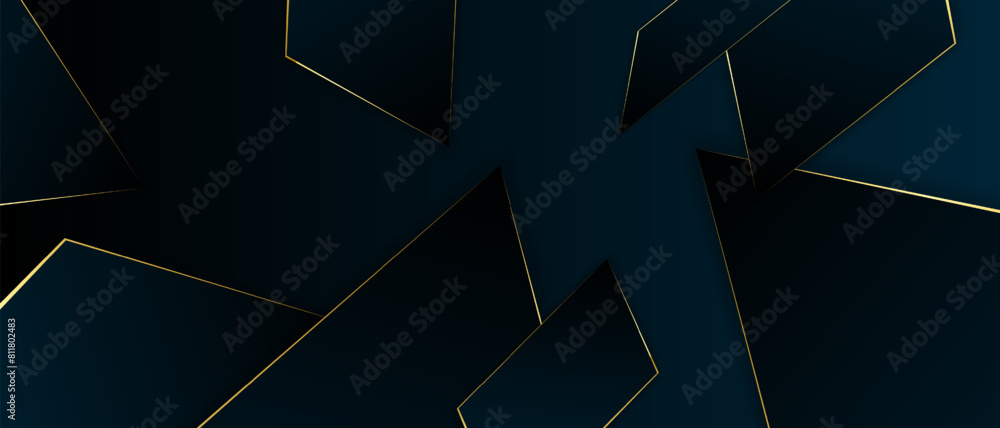 Poster dark blue and gold mosaic background. brochure with sharp pattern fragments. modern dark abstract po