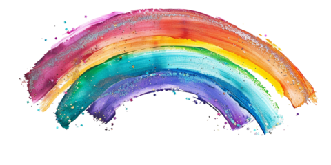 Rainbow acrylic paint stroke with glitter, colorful art theme