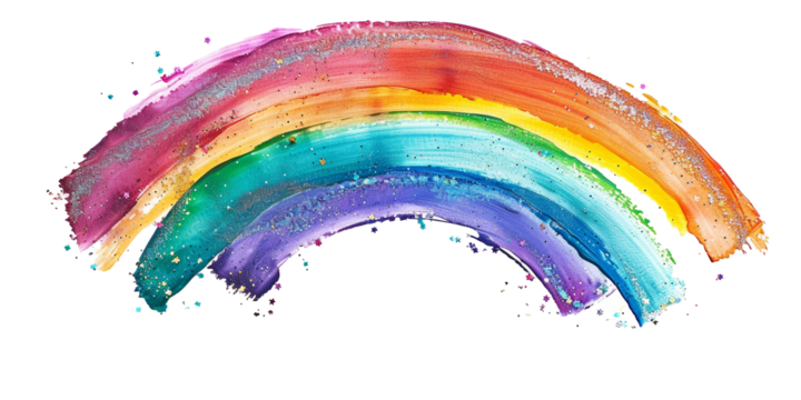 Rainbow acrylic paint stroke with glitter, colorful art theme