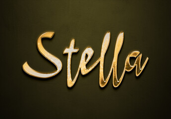 Old gold text effect of name Stella with 3D glossy style Mockup. 