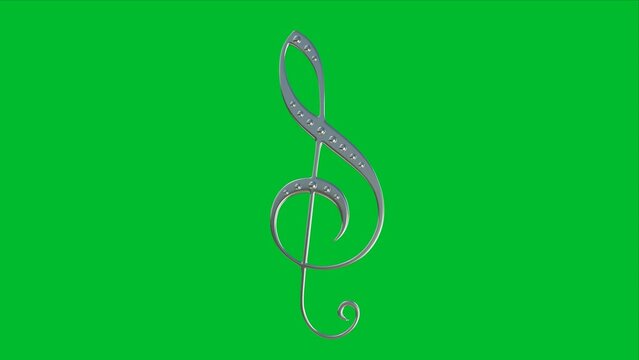 Rotation animation of 3d treble clef render on green Chroma key. UHD resolution &ndash; 3840 at 2160. Duration &ndash; 20 sec.