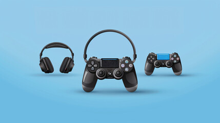 Vector set of games icon videogame controller headphon