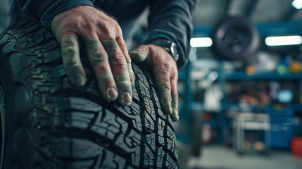 A Mechanic Inspecting a Tire
