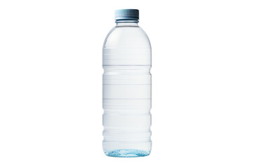 Transparent plastic bottle of pure clean water with blue cap.
