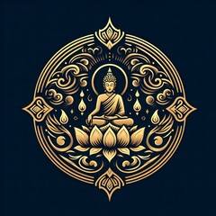 AI Generate of Luxury Premium Symbol Vector of Vesak Day with Buddha Statue, Buddha, Lantern, Candle Light, Lotus