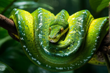 Vibrant green tree python: Perfect for wildlife blogs, educational content