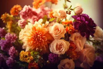 Beautiful bouquet of orange flowers, wedding flowers, ai