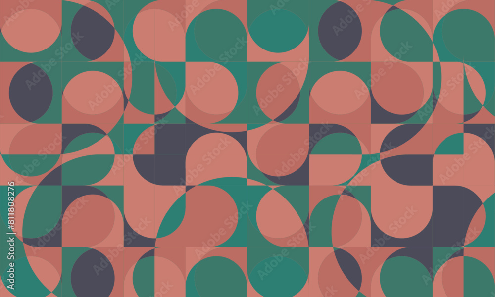 Poster retro style geometric pattern with red and green pastel colors. vector illustration geometrical back