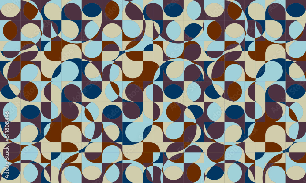 Poster Abstract geometric pattern in 70s style. Retro style design background with pastel colors. Vector illustration