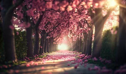 Beautiful cherry blossoms in spring season, scenic view, created with AI