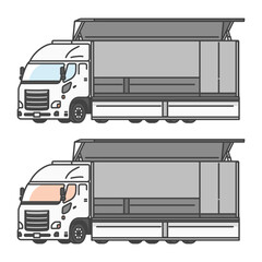 物流シリーズ：空荷、これから荷物を積み込む物流センターの10トントラックのイラスト