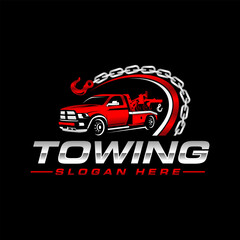 vector graphic of towing truck service logo design suitable for the automotive company