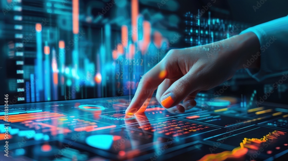 Poster financial insights: analyzing data on a digital graph with futuristic technology