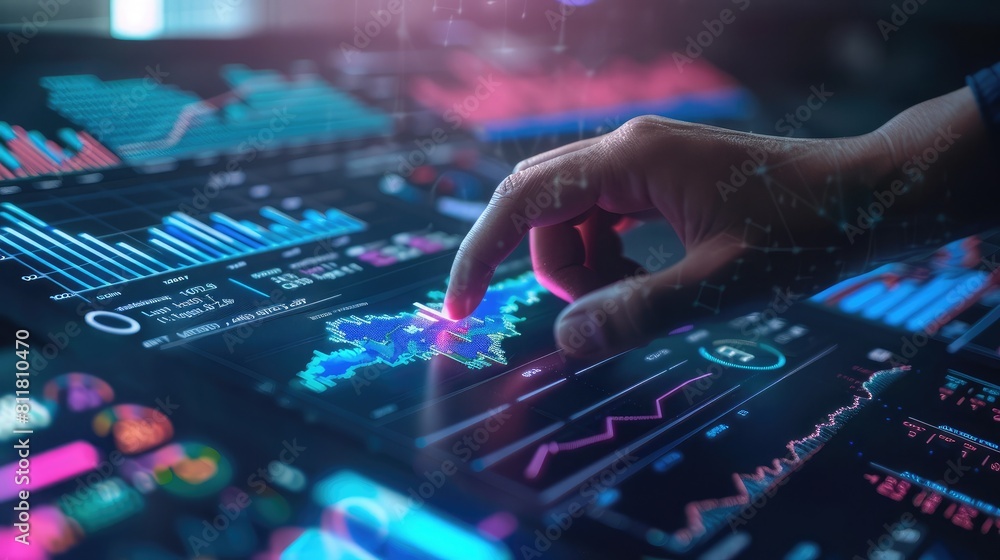 Poster financial insights: analyzing data on a digital graph with futuristic technology