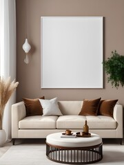 Mockup poster frame in living room interior background, home interior mockup, frame mockup