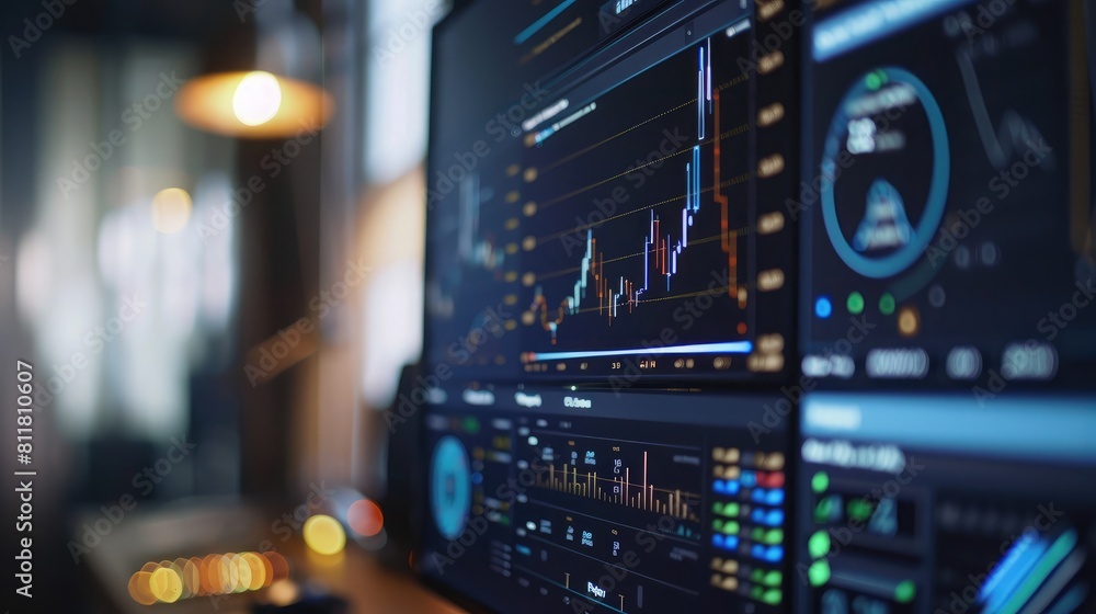 Poster financial technology: close-up of a computer monitor showing real-time market data.
