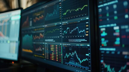 Financial Technology: Close-up of a computer monitor showing real-time market data.