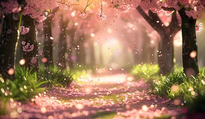 Beautiful cherry blossoms in spring season, scenic view, created with AI