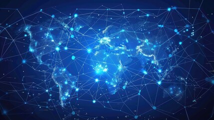 Obraz premium Global Connectivity: World map with network connections symbolizing internet technology.