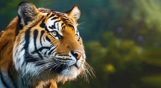 Head profile of bangle tiger isolated on dark background.