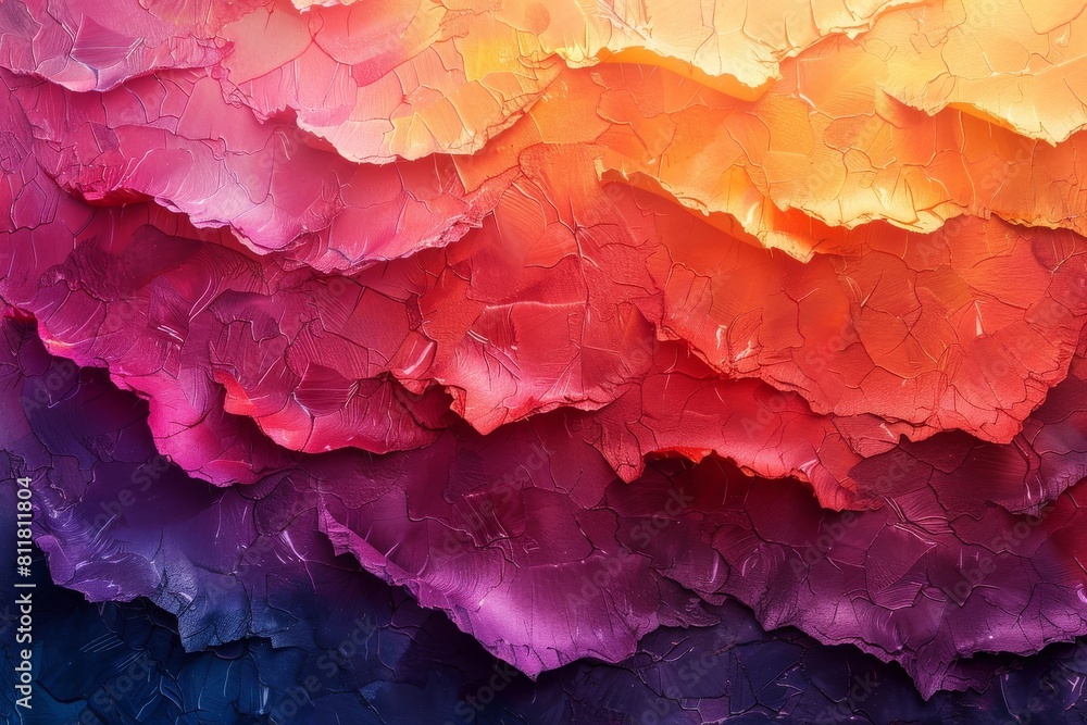 Poster the image portrays abstract layering of colors ranging from red to purple with textured details