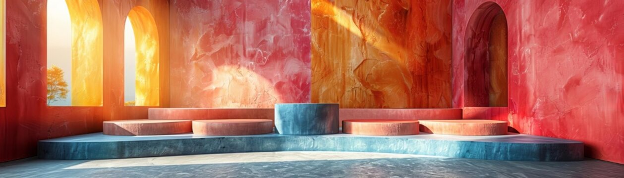 Series of themed mockup podiums, each reflecting a different cultural design aesthetic for global marketplaces