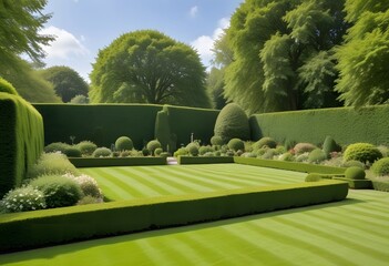 House with English-style Garden with hedges. Large open green lawn for parties