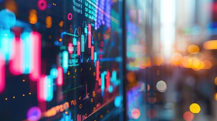 Real-time Analytics: Stock market graphs updating on a digital display.