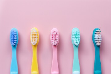 A row of toothbrushes with different colors and sizes