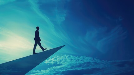 Success Path: A businessman walking on an upward trending profit line